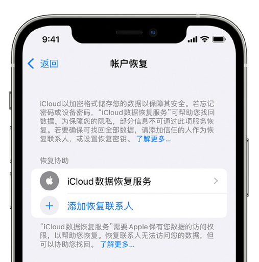 大田苹果手机维修分享在 iPhone 上设置帐户恢复联系人的方法 